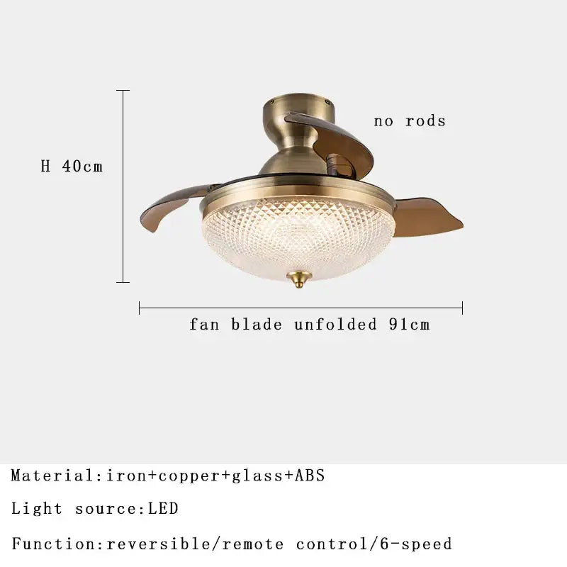 Brushed copper led ceiling fan with remote control living room