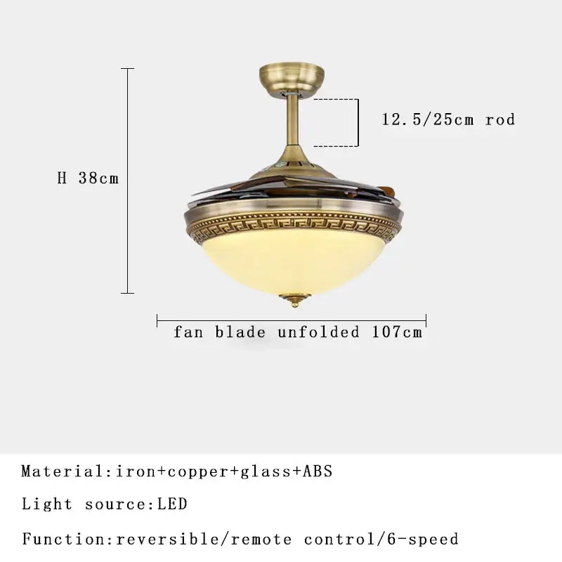 Brushed copper led ceiling fan with remote control living room