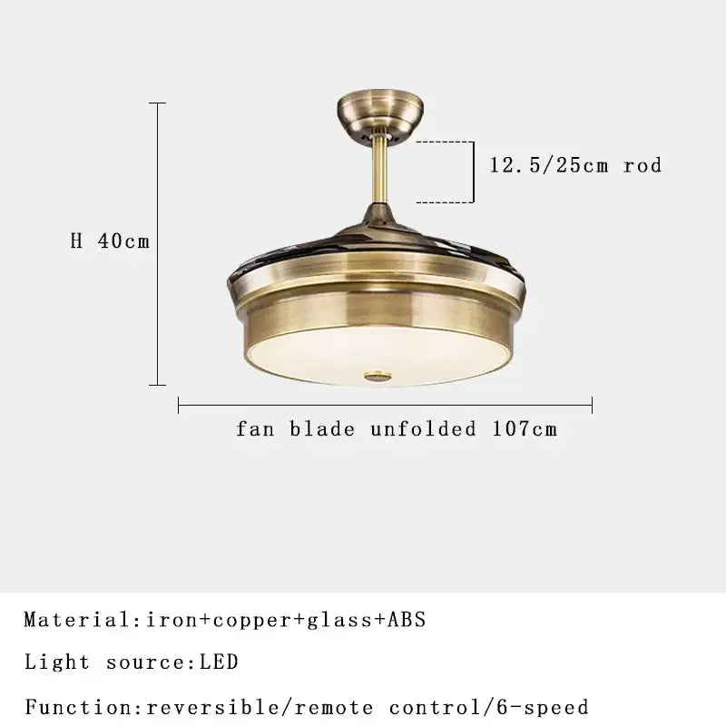 Brushed copper led ceiling fan with remote control living room