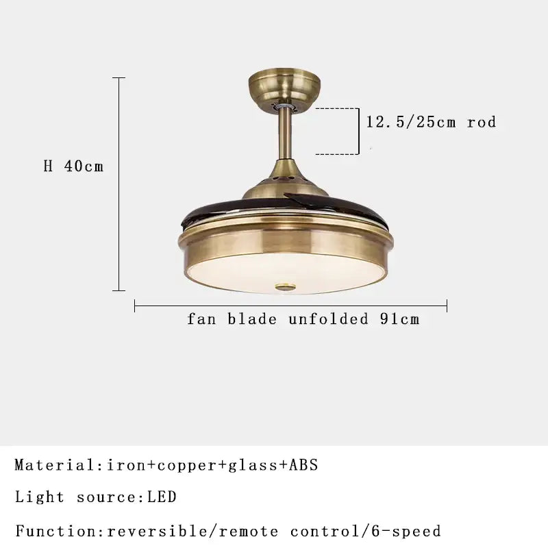 Brushed copper led ceiling fan with remote control living room