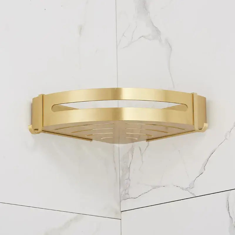 Brushed gold aluminum 2 tier corner shower shelf with hooks bathroom