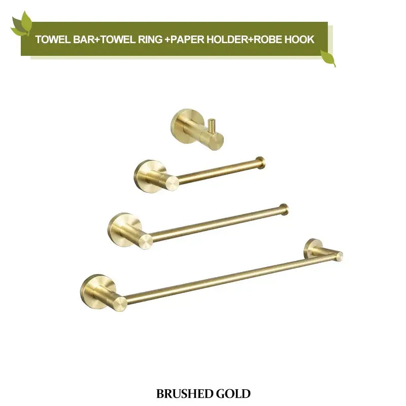 Brushed gold bathroom pendant set with towel bar and paper holder