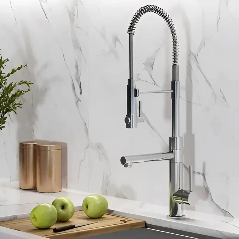 Brushed gold & black spring kitchen faucet with pull down spout