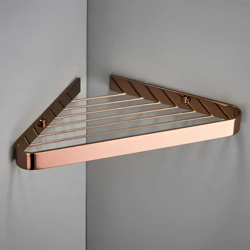 Brushed gold brass bathroom shower rack with hooks corner storage