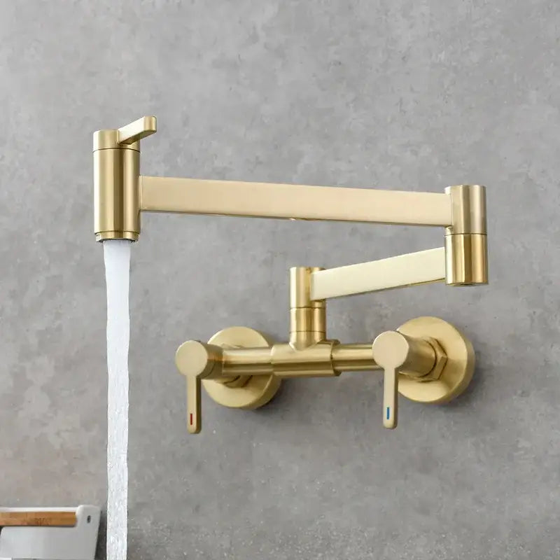 Brushed gold kitchen faucet with foldable spout