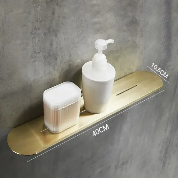 Brushed gold stainless steel bathroom storage rack with mirror front