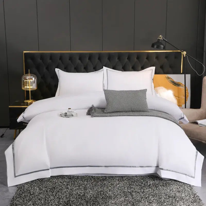 Brushed hotel style white & gray bedding sets bedroom duvet cover