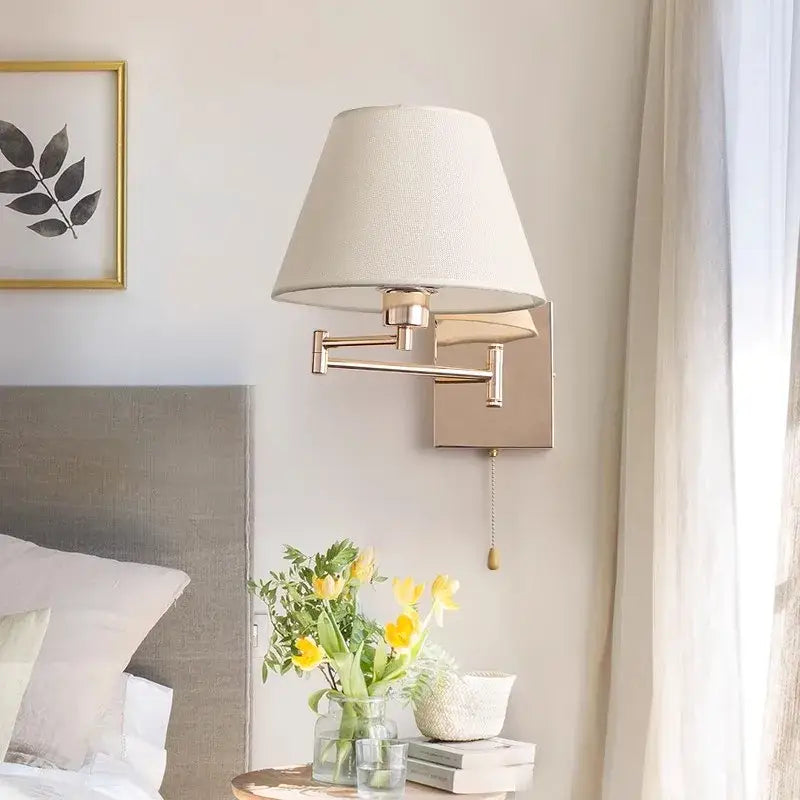Brushed nickel adjustable rocker arm wall lamp for living room