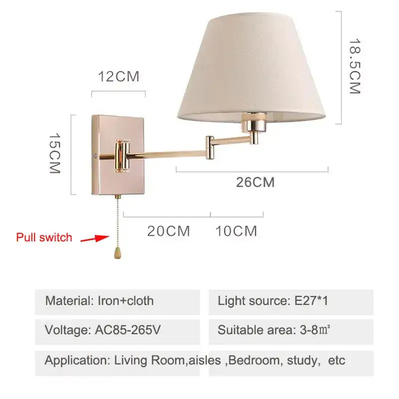 Brushed nickel adjustable rocker arm wall lamp for living room