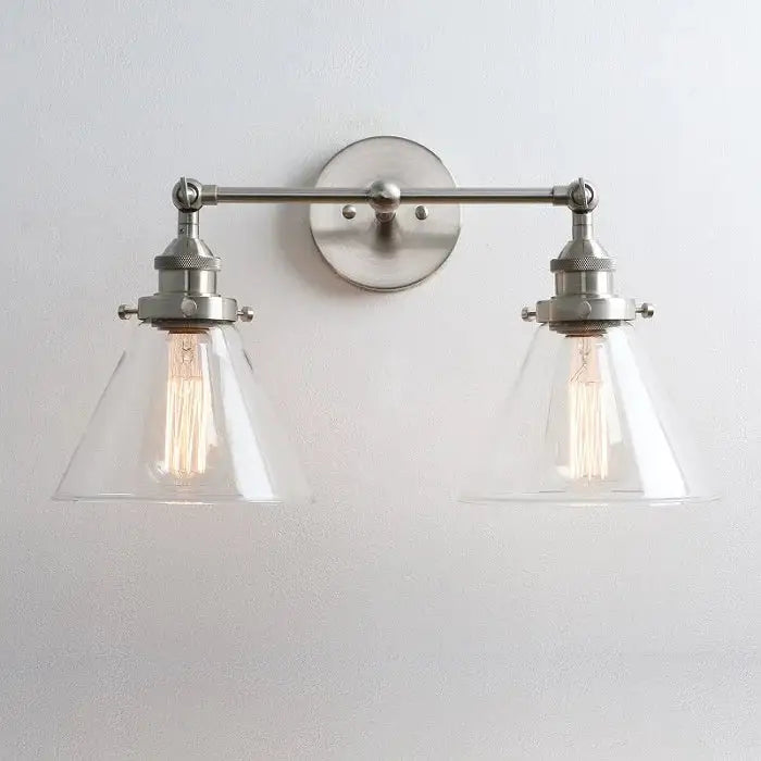 Brushed nickel funnel glass metal wall lamp bedroom sconce fixture