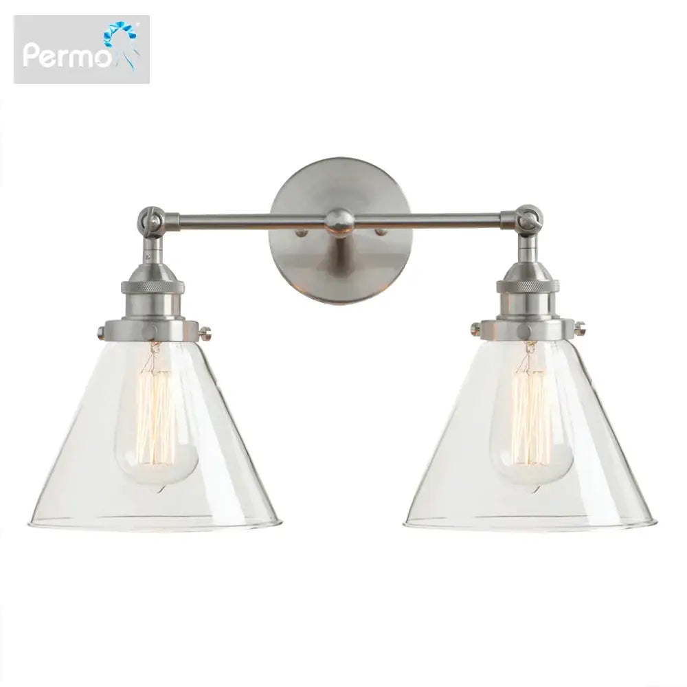 Brushed nickel funnel glass metal wall lamp bedroom sconce fixture