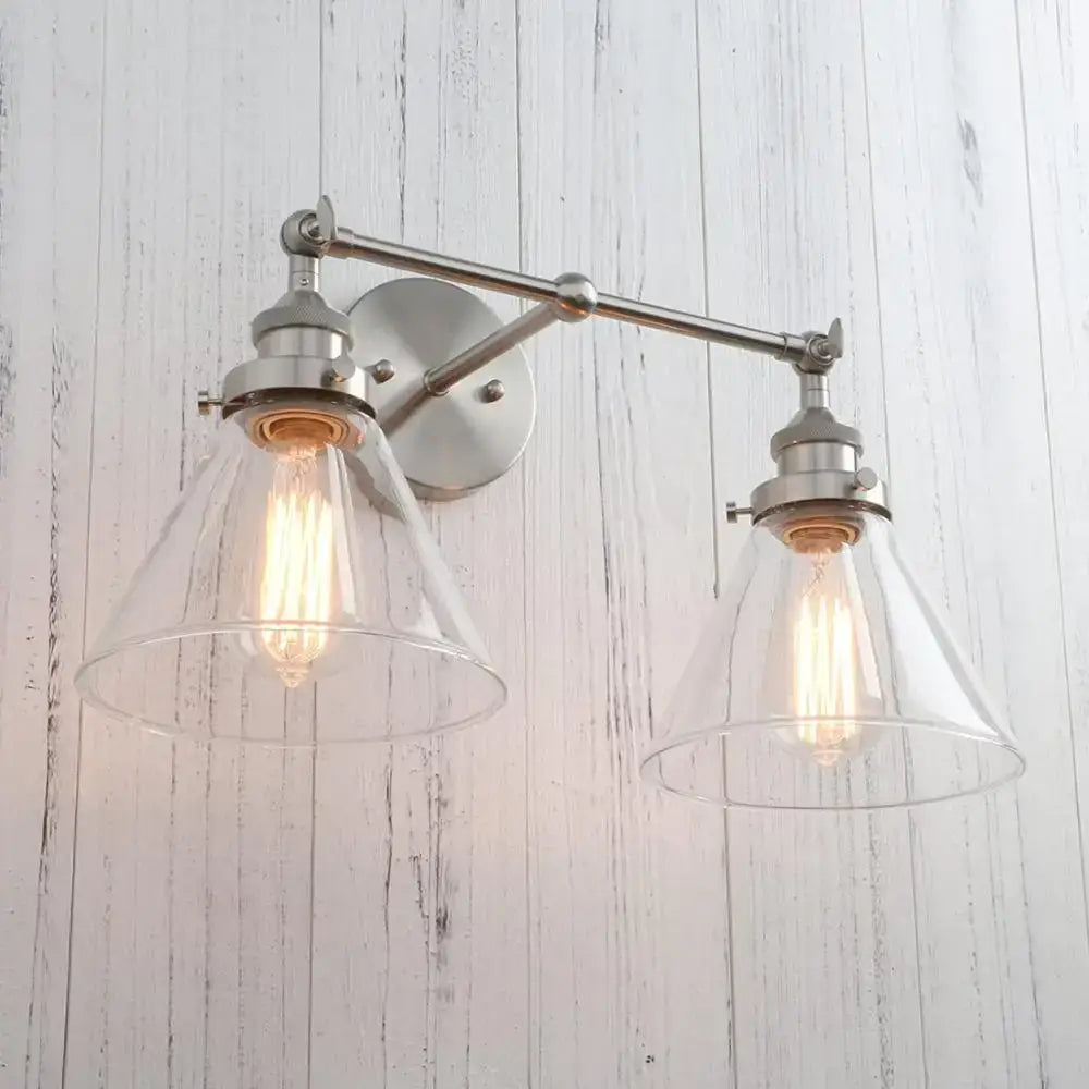 Brushed nickel funnel glass metal wall lamp bedroom sconce fixture