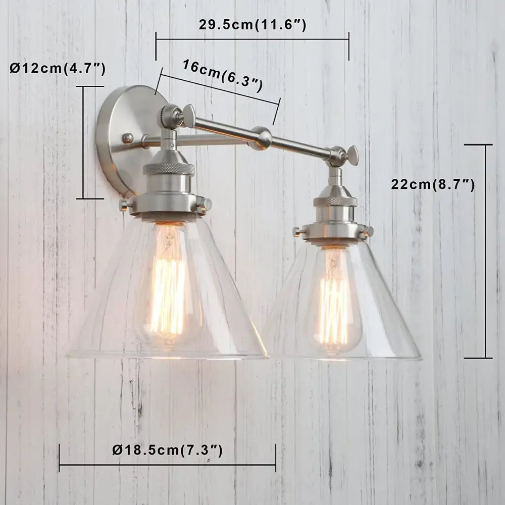 Brushed nickel funnel glass metal wall lamp bedroom sconce fixture