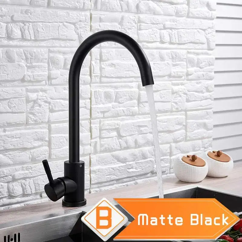 Brushed nickel kitchen faucet with curved swivel spout
