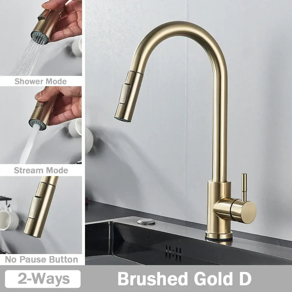 Brushed nickel kitchen faucet with flexible pull down sprayer