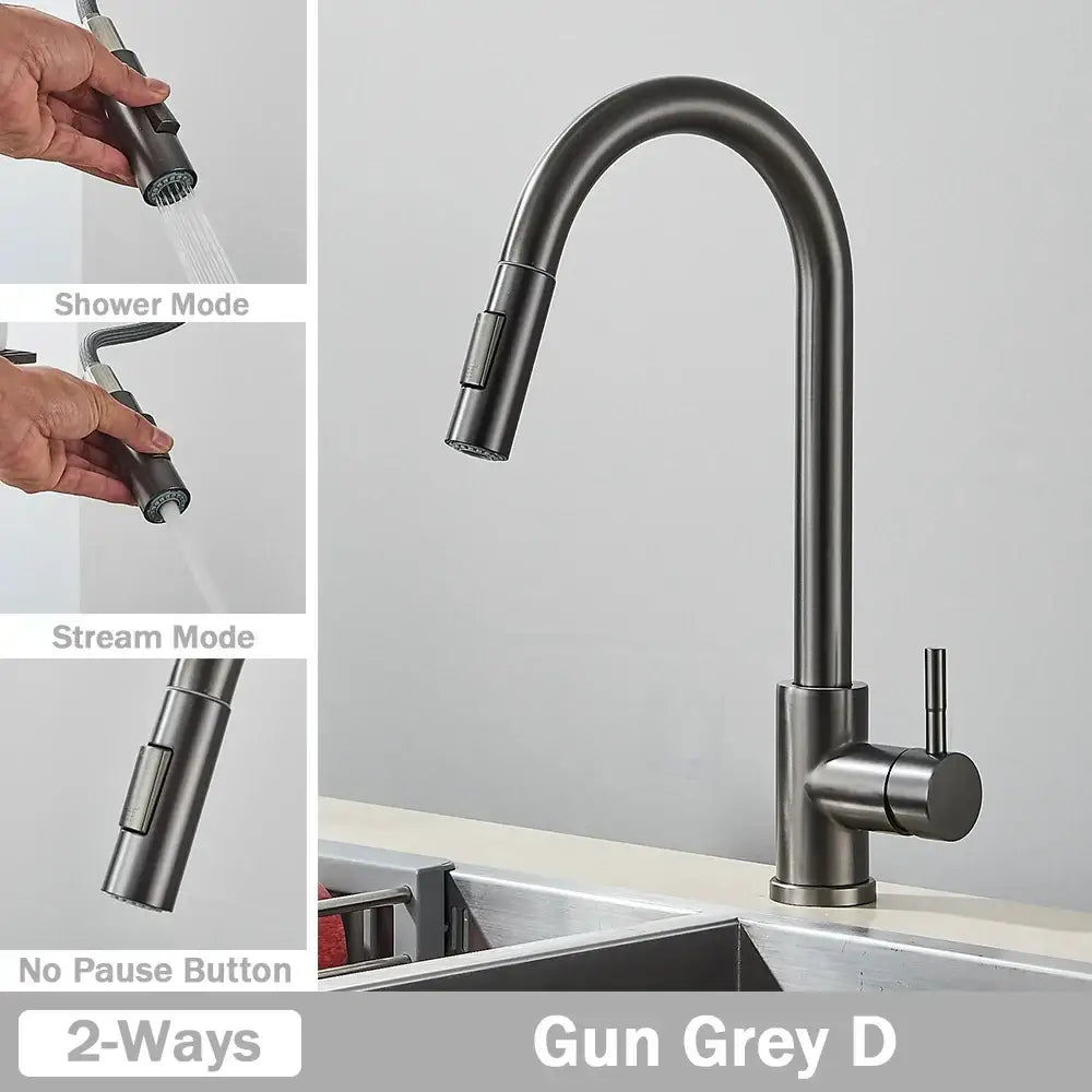 Brushed nickel kitchen faucet with flexible pull down sprayer