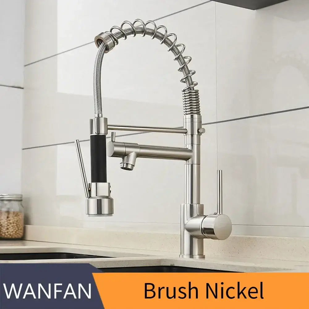 Brushed nickel kitchen faucet with swivel water outlet