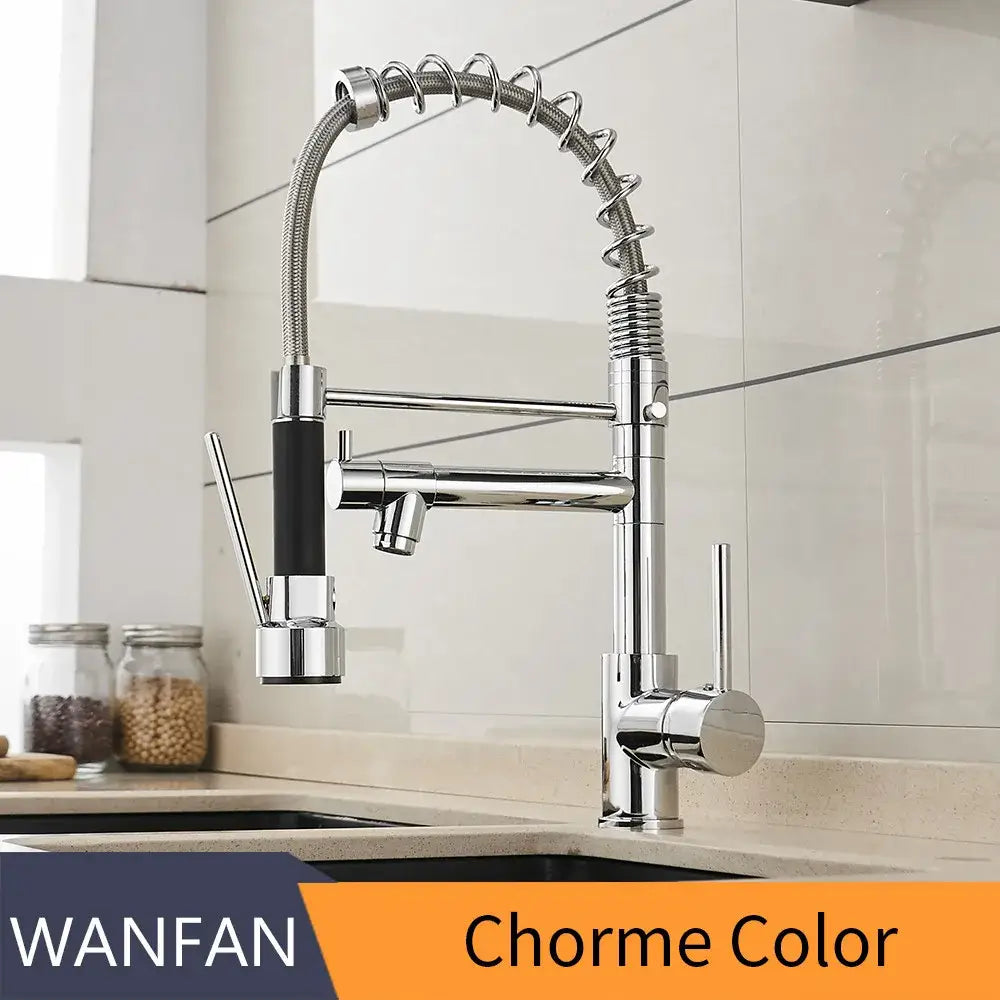 Brushed nickel kitchen faucet with swivel water outlet