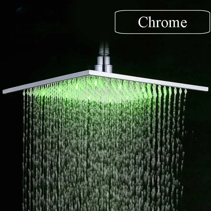 Brushed nickel led rainfall shower head bathroom blue light fixture