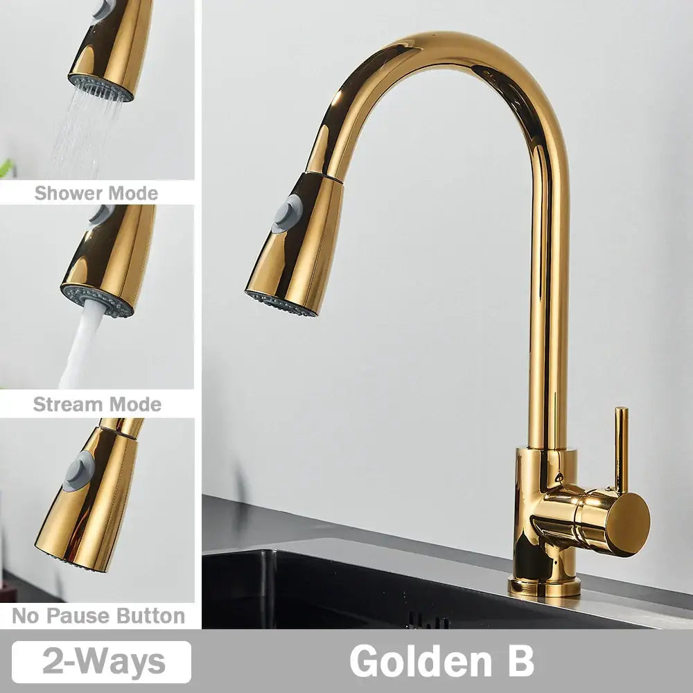 Brushed nickel pull out kitchen faucet with arched spray head