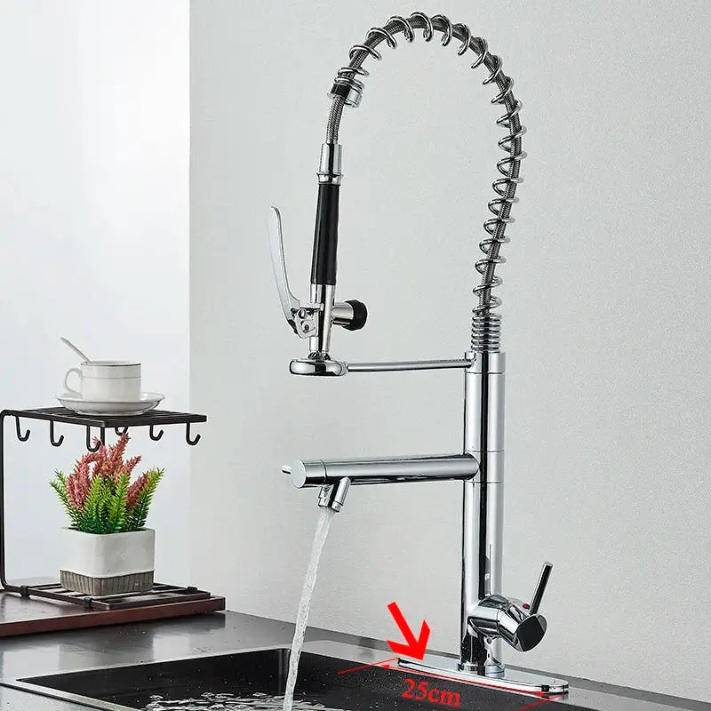 Brushed nickel spring kitchen faucet with pull down spray head