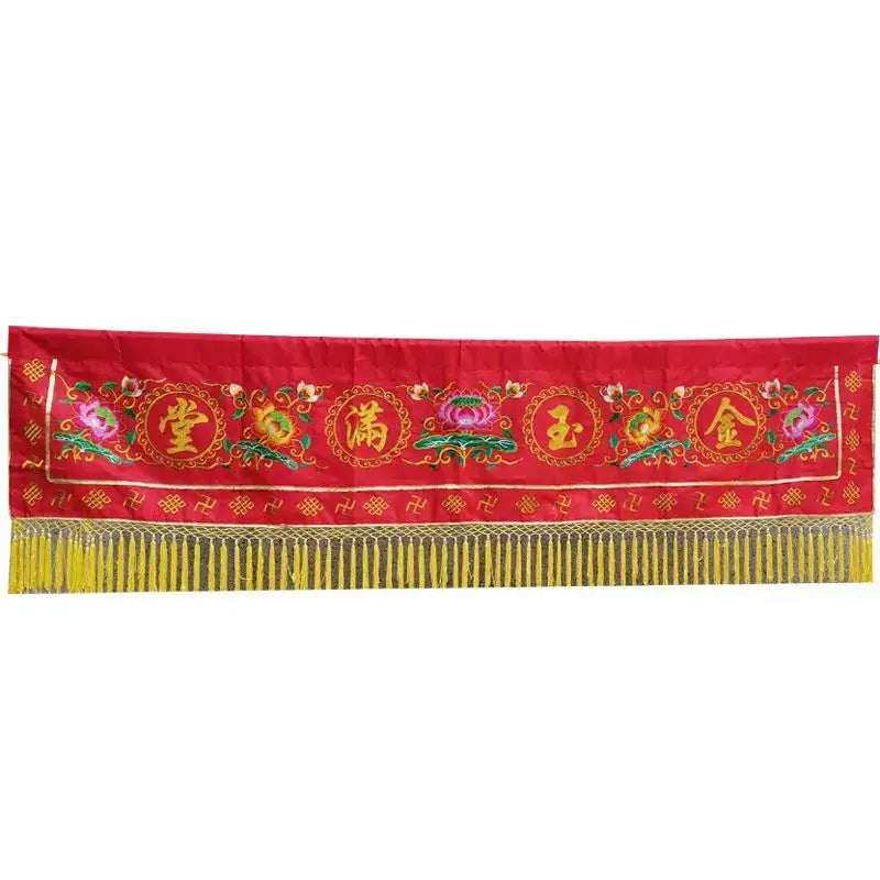 Buddhist red & gold dragon altar curtain set – home temple decor