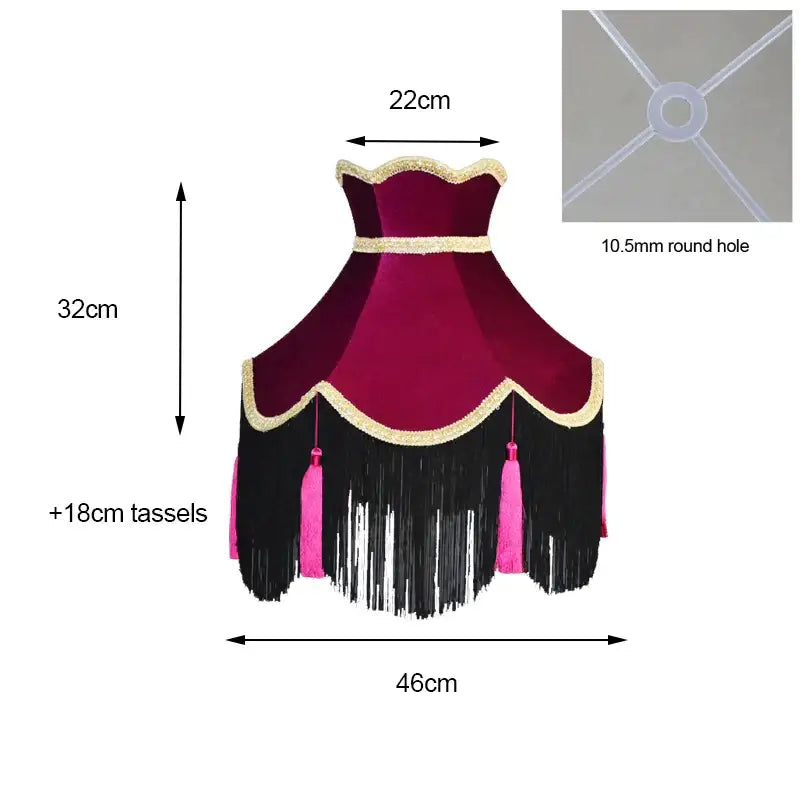 Burgundy wine red velvet scalloped lampshade with tassels living room