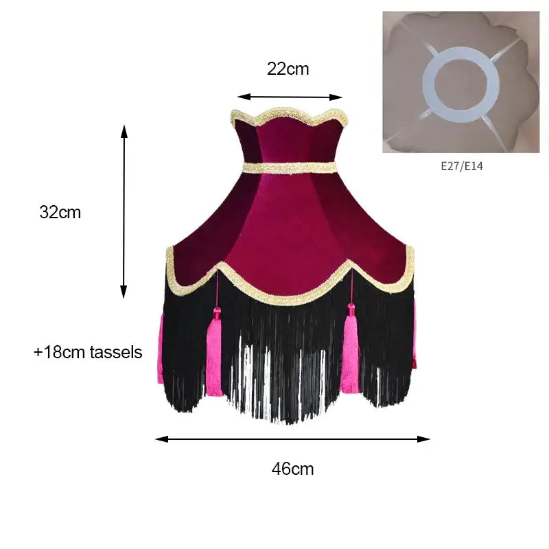 Burgundy wine red velvet scalloped lampshade with tassels living room