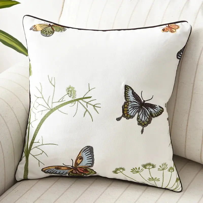 Butterfly floral cotton pillow cover bedroom embroidered decor