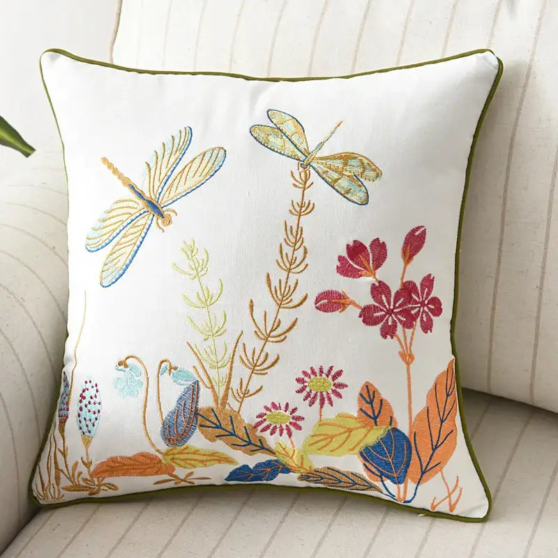 Butterfly floral cotton pillow cover bedroom embroidered decor