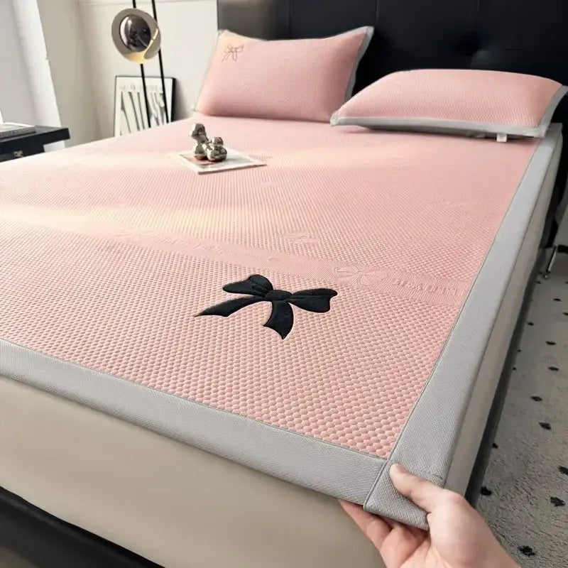 Butterfly knot jacquard light green cool mat bedroom cushion set