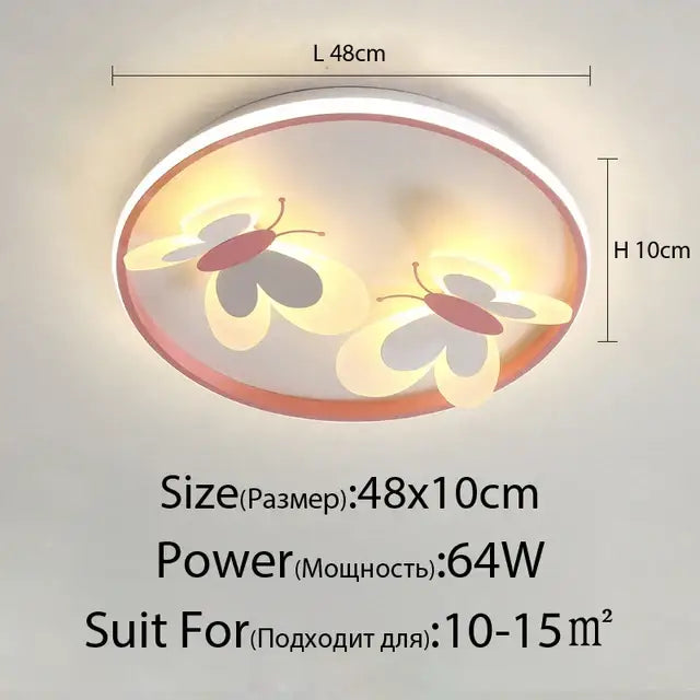Butterfly pink ceiling light white & maroon kids room lamp