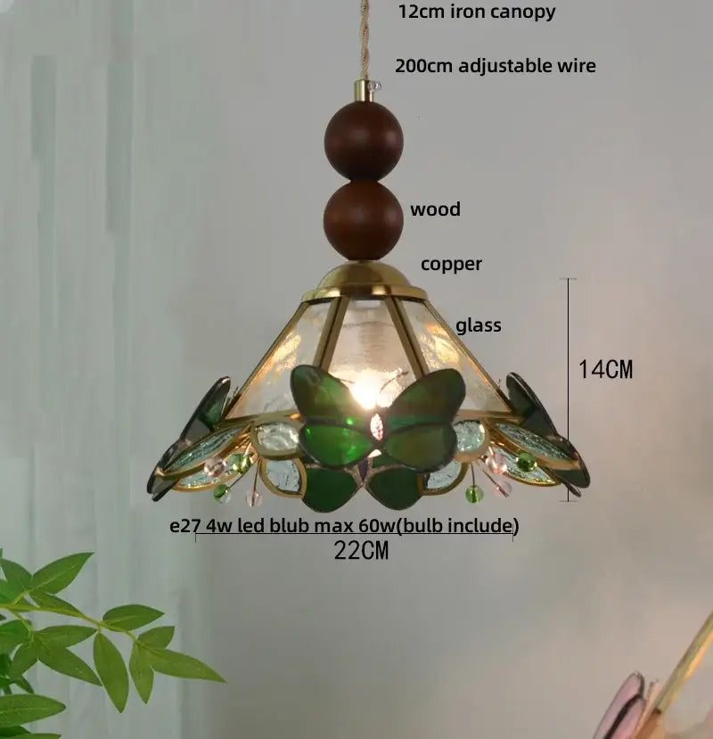 Butterfly tiffany glass pendant light dining room blue & green shade
