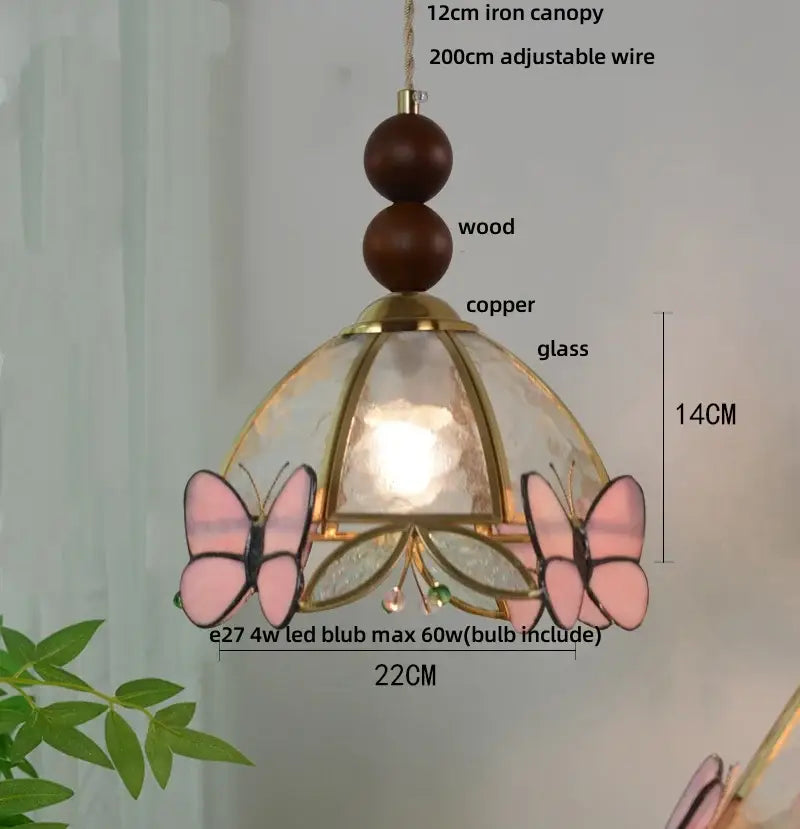 Butterfly tiffany glass pendant light dining room blue & green shade