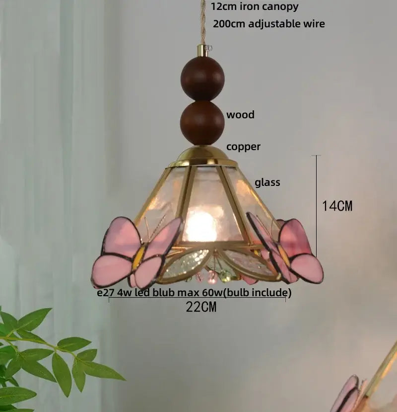 Butterfly tiffany glass pendant light dining room blue & green shade