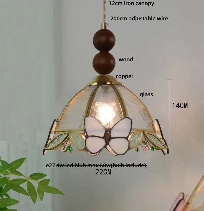 Butterfly tiffany glass pendant light dining room blue & green shade