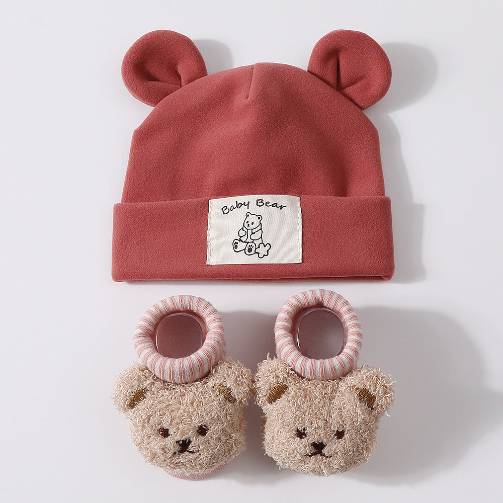 Baby Rabbit Ear Cap and Knitted Socks Set