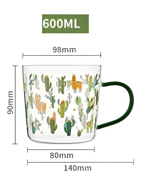 Cactus glass tea milk cups with llama pattern kitchen glassware