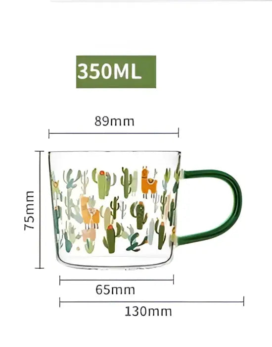 Cactus glass tea milk cups with llama pattern kitchen glassware