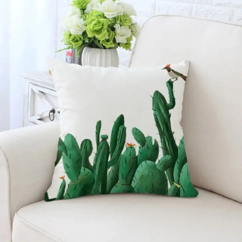 Cactus hand painting decorative pillowcase for living room sofa