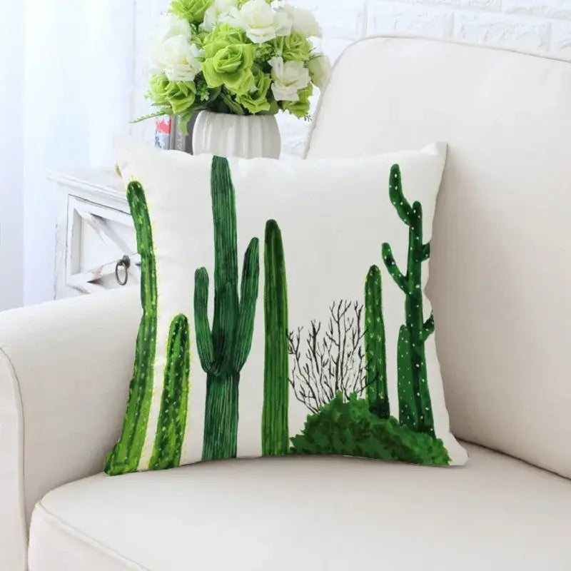 Cactus hand painting decorative pillowcase for living room sofa