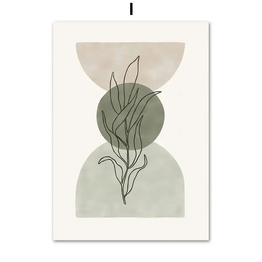 Abstract geometric leaves vintage boho canvas art bedroom wall decor