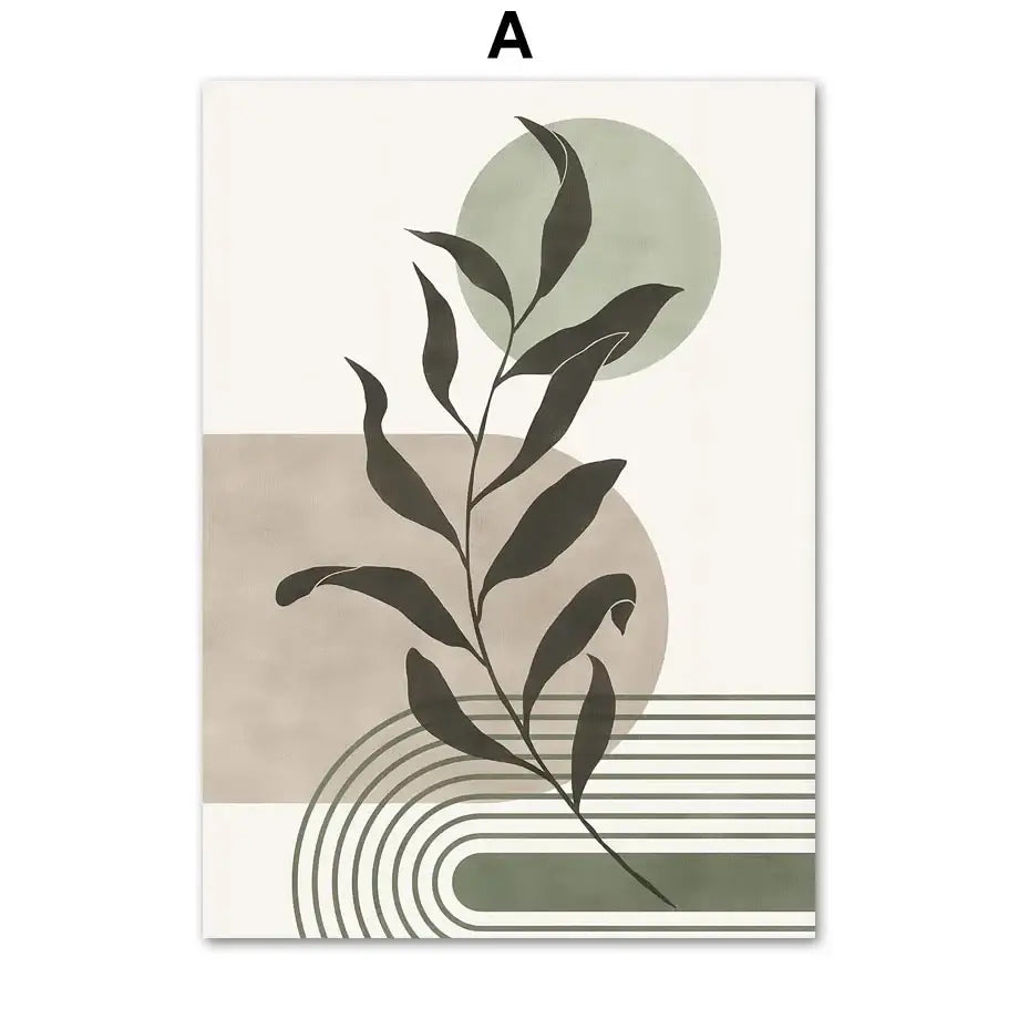 Abstract geometric leaves vintage boho canvas art bedroom wall decor