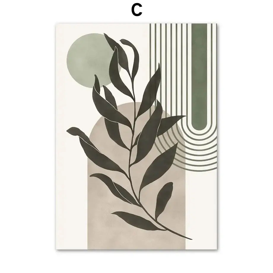 Abstract geometric leaves vintage boho canvas art bedroom wall decor