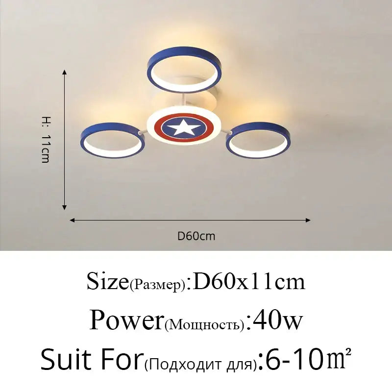 Captain america shield blue & white led ceiling light bedroom decor