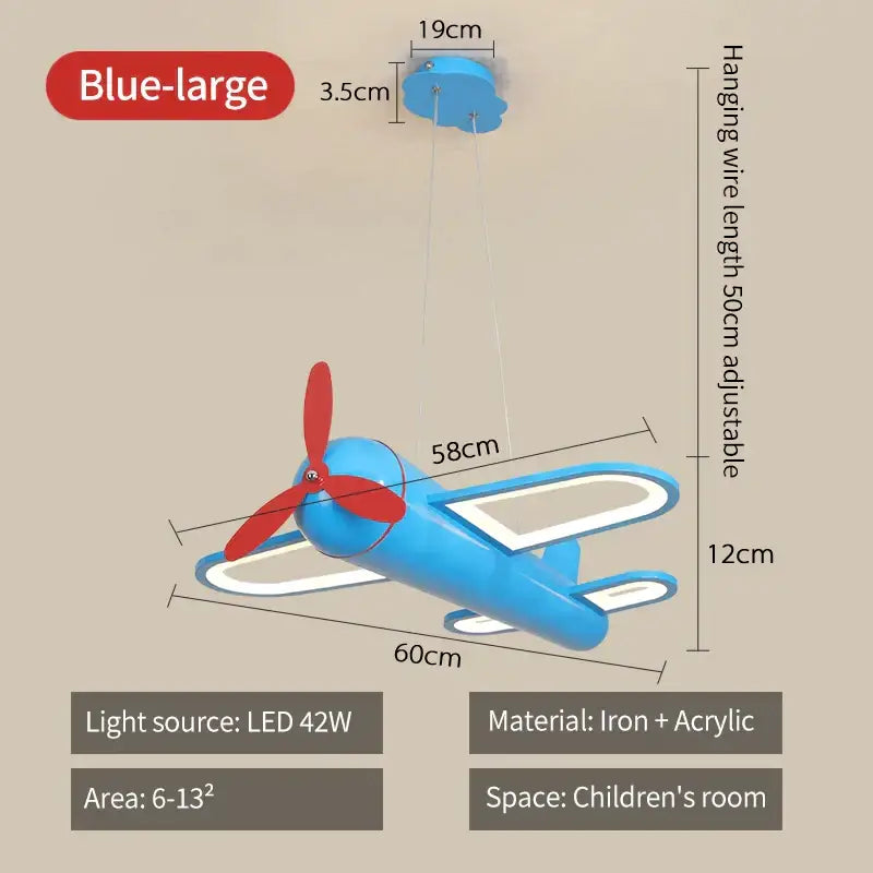 Cartoon airplane blue & red pendant light kids bedroom
