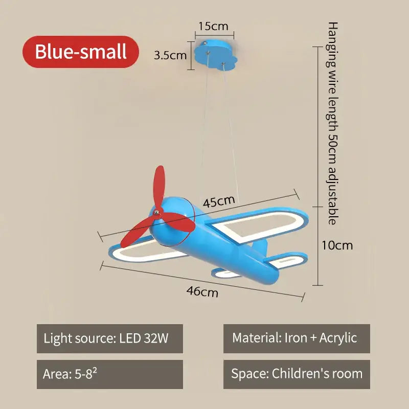 Cartoon airplane blue & red pendant light kids bedroom