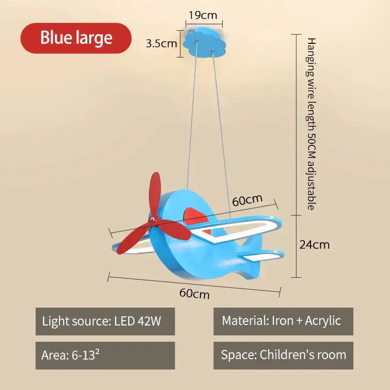 Cartoon airplane blue & red pendant light kids bedroom