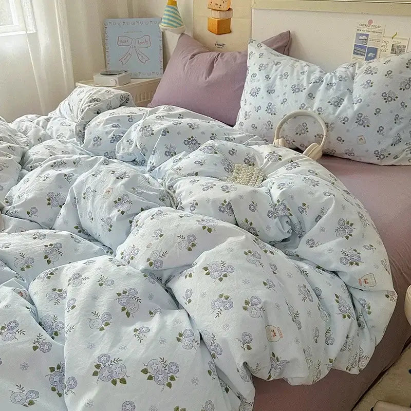 Cartoon animal cream satin quilt cover set bedroom bedding