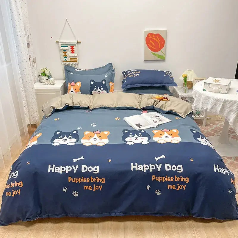 Cartoon animal print gray bedding set bedroom duvet cover and sheet